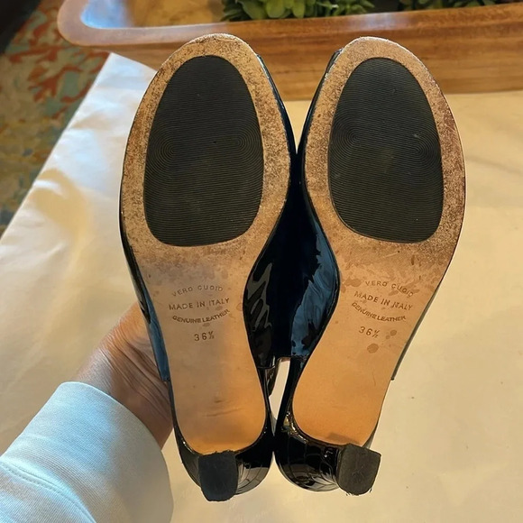 ANYI LU Tulip Patent Leather Slingback Mary Janes peep toe heels black 6 us 36.5 - Picture 5 of 6